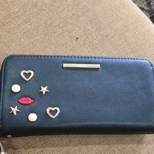ALDO Black Wallet with Gold and Red Accents